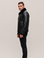 Men's Affliction Black Fur Collar Shearling Jacket