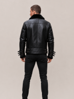 Men's Affliction Black Fur Collar Shearling Jacket