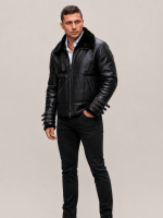 Men's Affliction Black Fur Collar Shearling Jacket