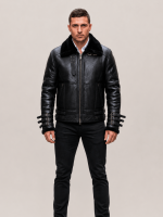 Men's Affliction Black Fur Collar Shearling Jacket