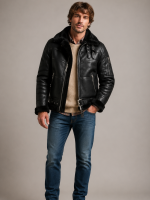 Men's Aviator B16 Sheepskin Black Shearling Jacket