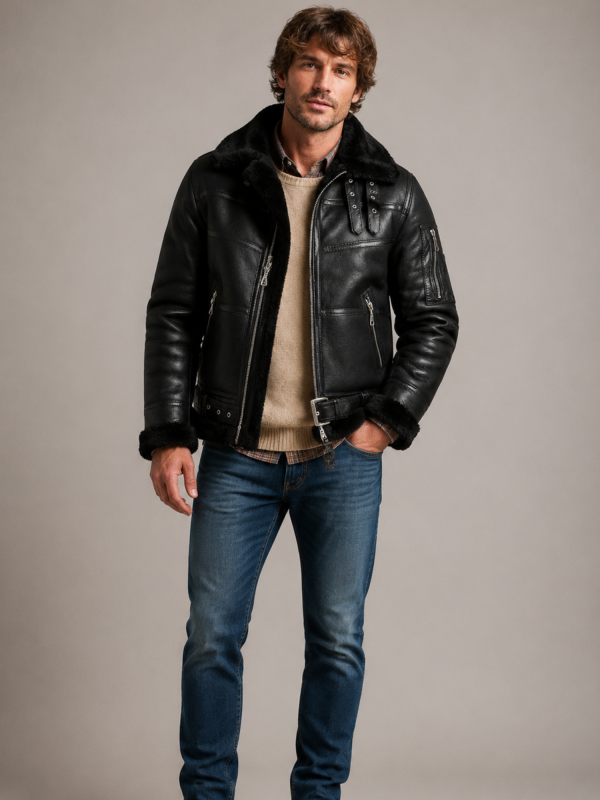 Men's Aviator B16 Sheepskin Black Shearling Jacket