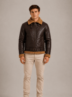 Men's B3 Flying Aviator Pilot Shearling Brown Jacket