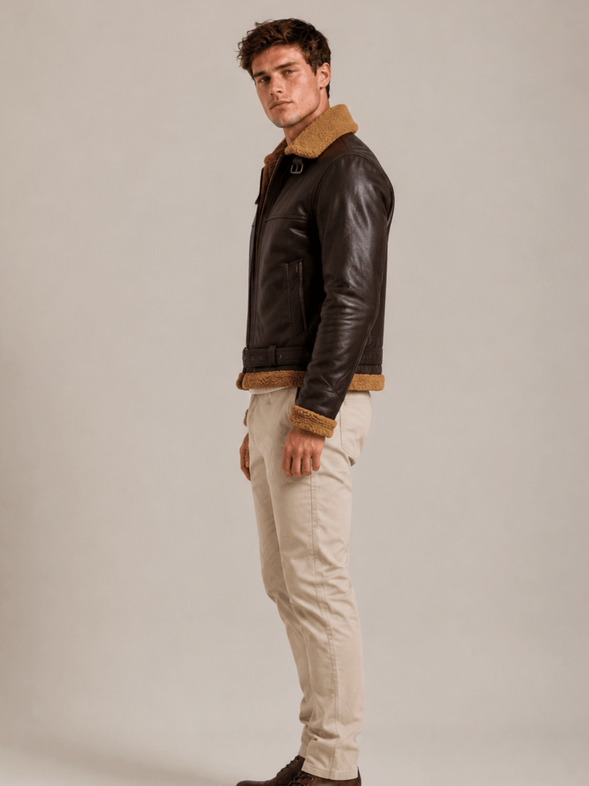 Men's B3 Flying Aviator Pilot Shearling Brown Jacket