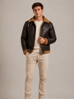 Men's B3 Flying Aviator Pilot Shearling Brown Jacket