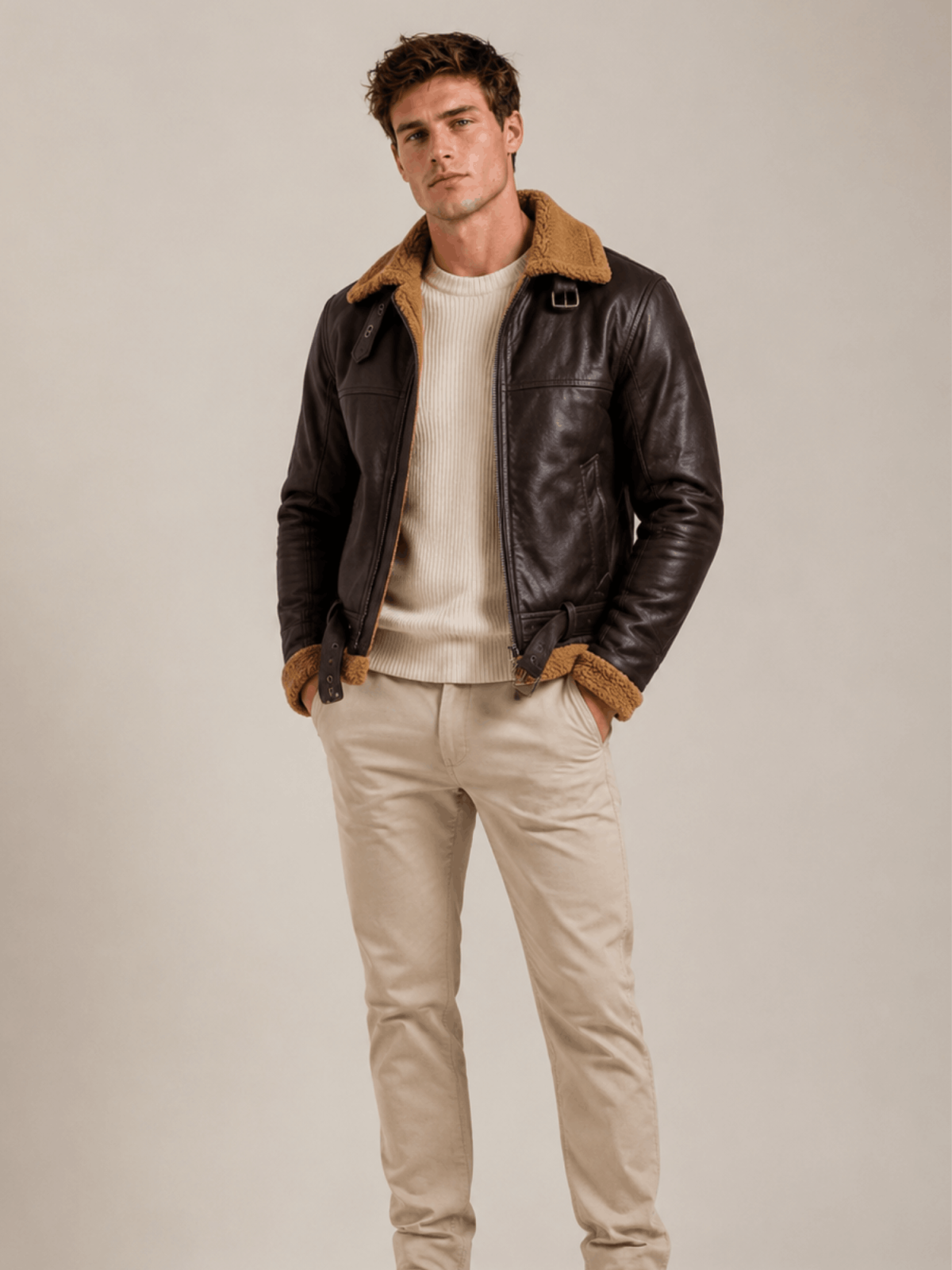 Men's B3 Flying Aviator Pilot Shearling Brown Jacket