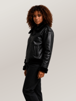 Women's Black B-3 Bomber Leather Jacket