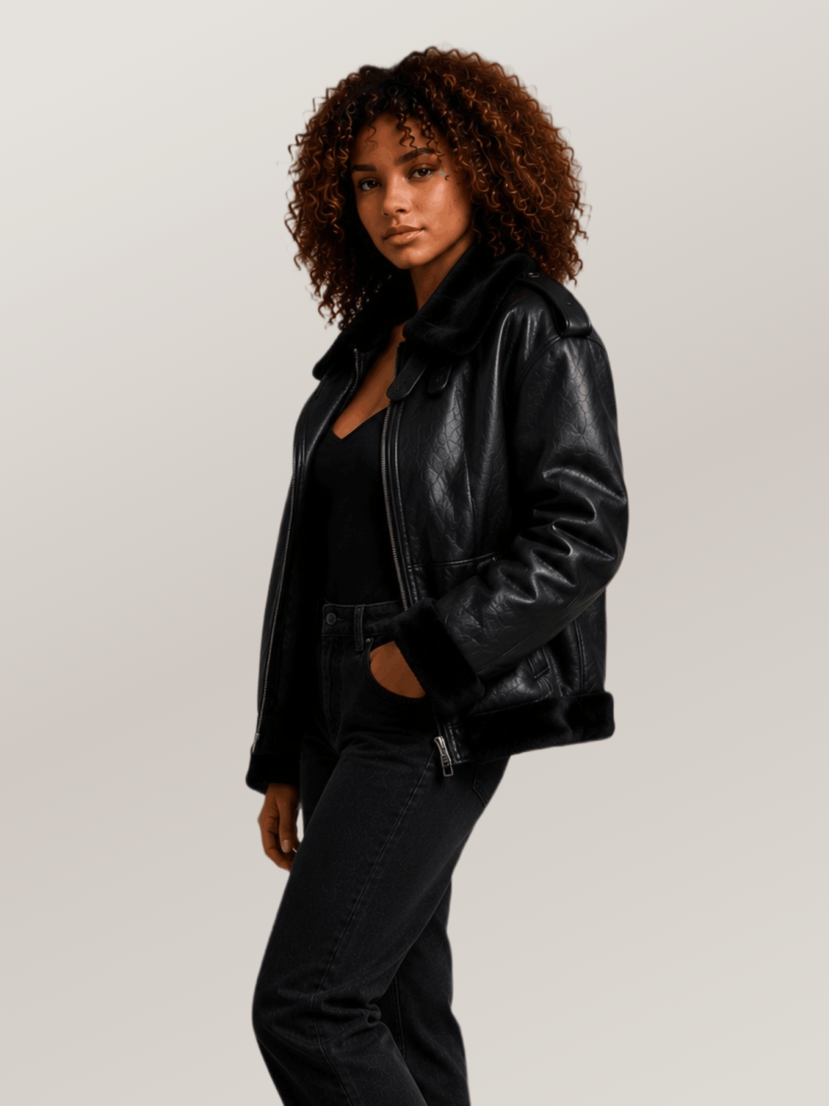 Women's Black B-3 Bomber Leather Jacket