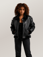 Women's Black B-3 Bomber Leather Jacket