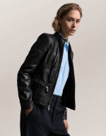Women's Black Caitlin Leather Scuba Jacket