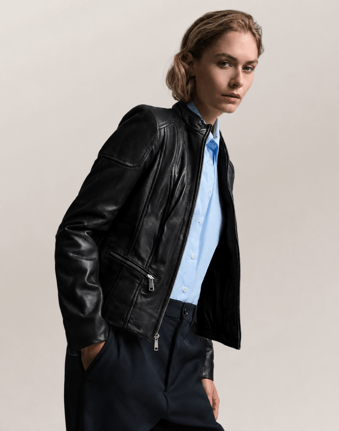 Women's Black Caitlin Leather Scuba Jacket