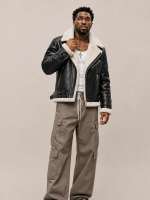 Men's Sheepskin Leather Biker Jacket In Brown