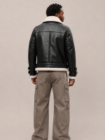 Men's Sheepskin Leather Biker Jacket In Brown