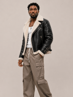 Men's Sheepskin Leather Biker Jacket In Brown
