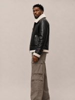 Men's Sheepskin Leather Biker Jacket In Brown