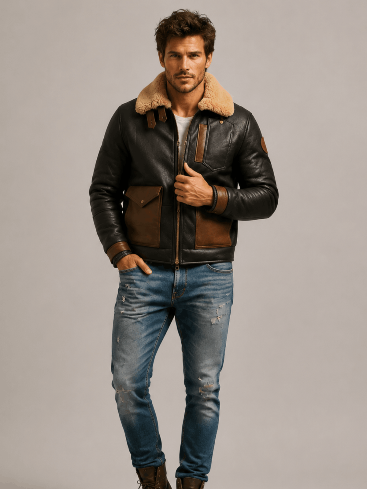 Men's F-35 Aviator Chocolate Sheepskin Jacket