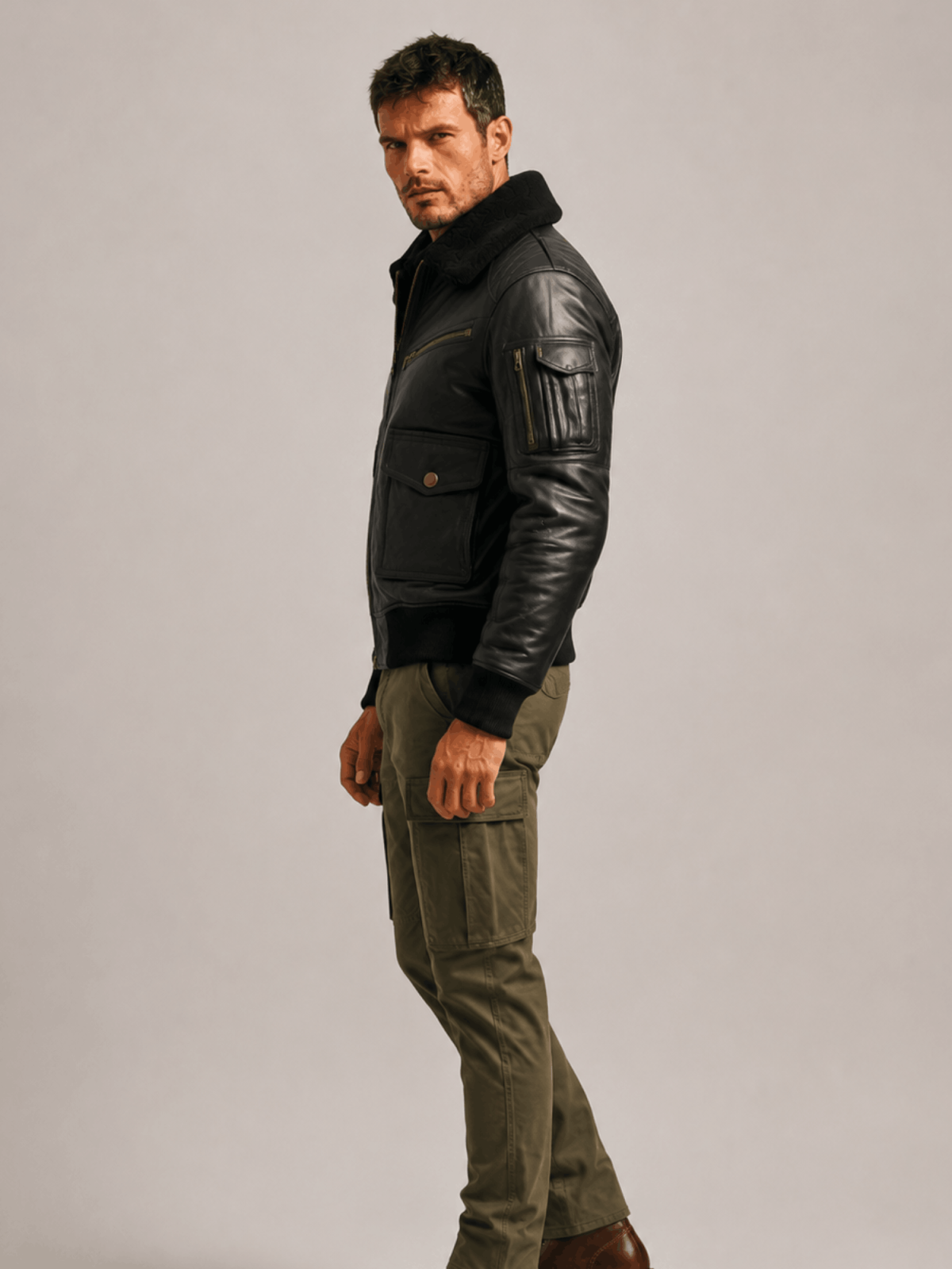 Men's Black Flight Bomber Leather Jacket