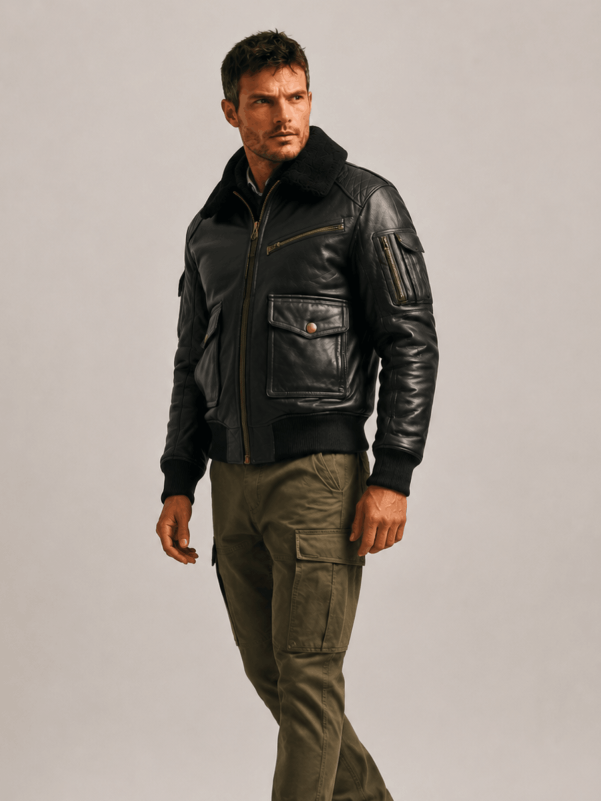 Men's Black Flight Bomber Leather Jacket