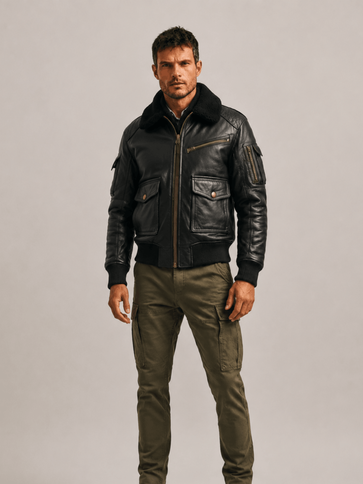 Men's Black Flight Bomber Leather Jacket