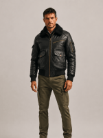 Men's Black Flight Bomber Leather Jacket