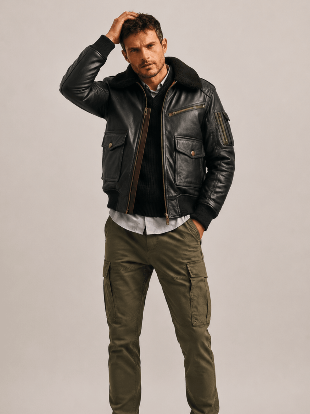 Men's Black Flight Bomber Leather Jacket
