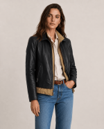 Women's Justine Shirt Collar Zip Leather Jacket