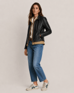 Women's Justine Shirt Collar Zip Leather Jacket