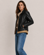 Women's Justine Shirt Collar Zip Leather Jacket
