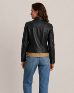 Women's Justine Shirt Collar Zip Leather Jacket