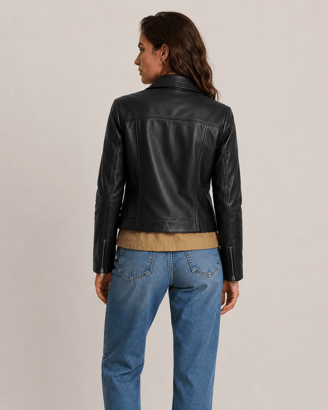 Women's Justine Shirt Collar Zip Leather Jacket