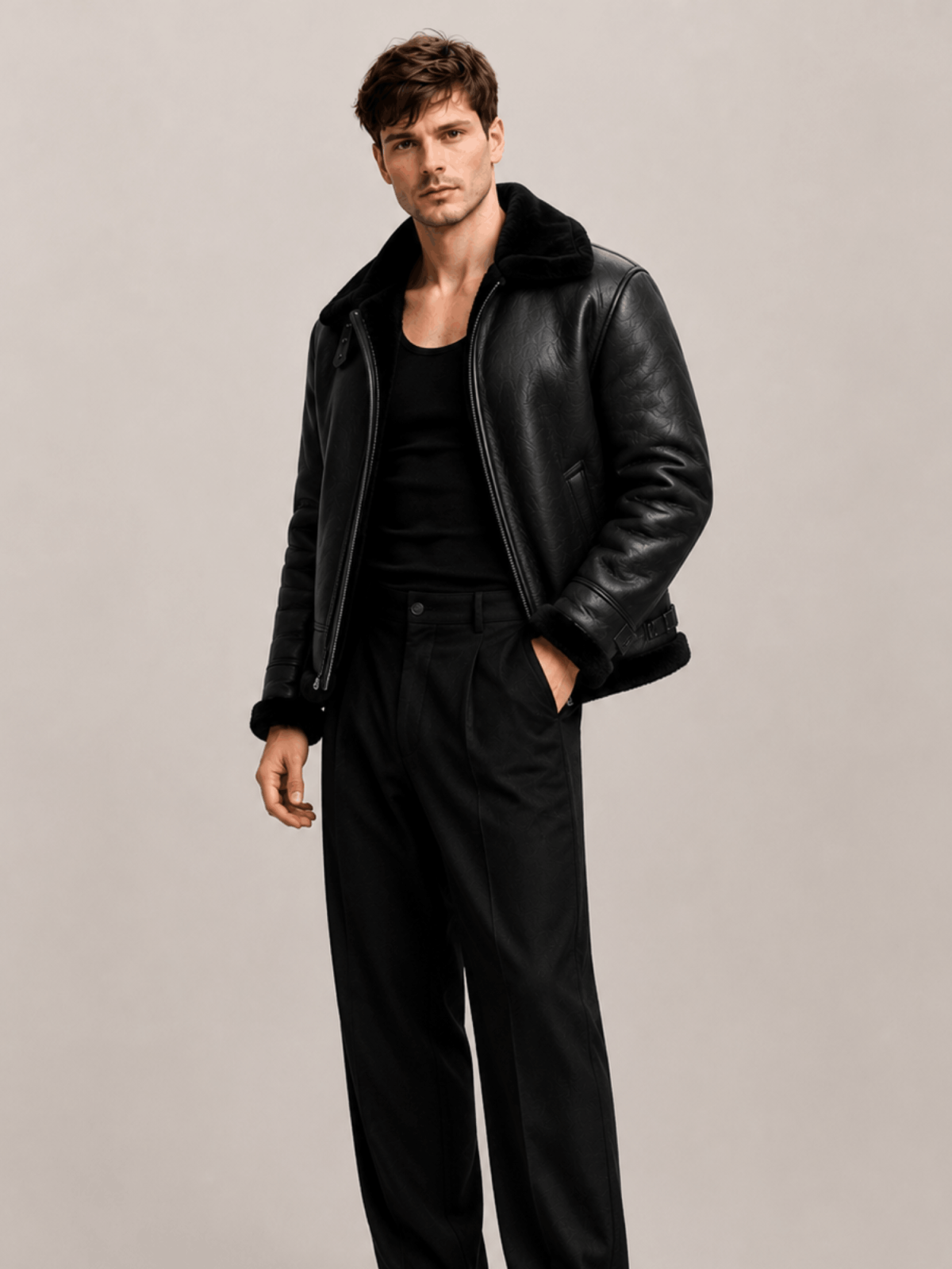 Men's Aviator B3 Black Shearling Sheepskin Leather Jacket