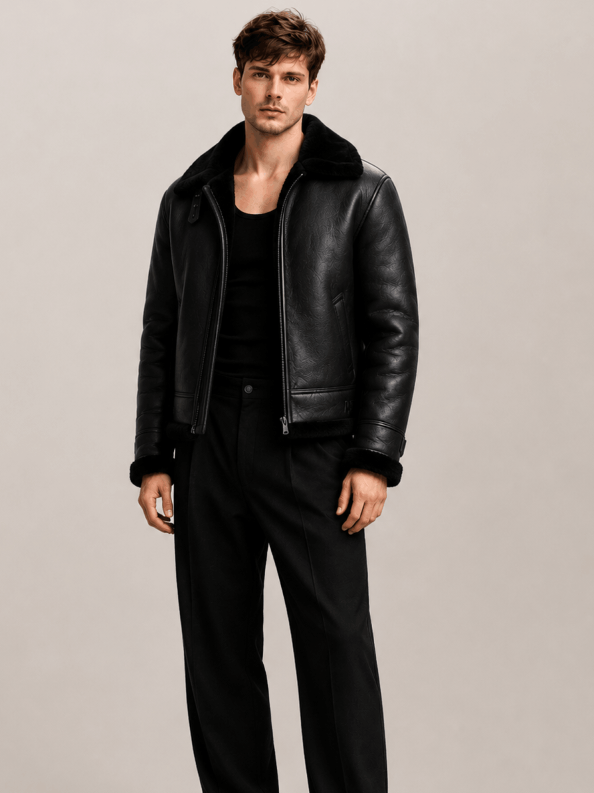 Men's Aviator B3 Black Shearling Sheepskin Leather Jacket