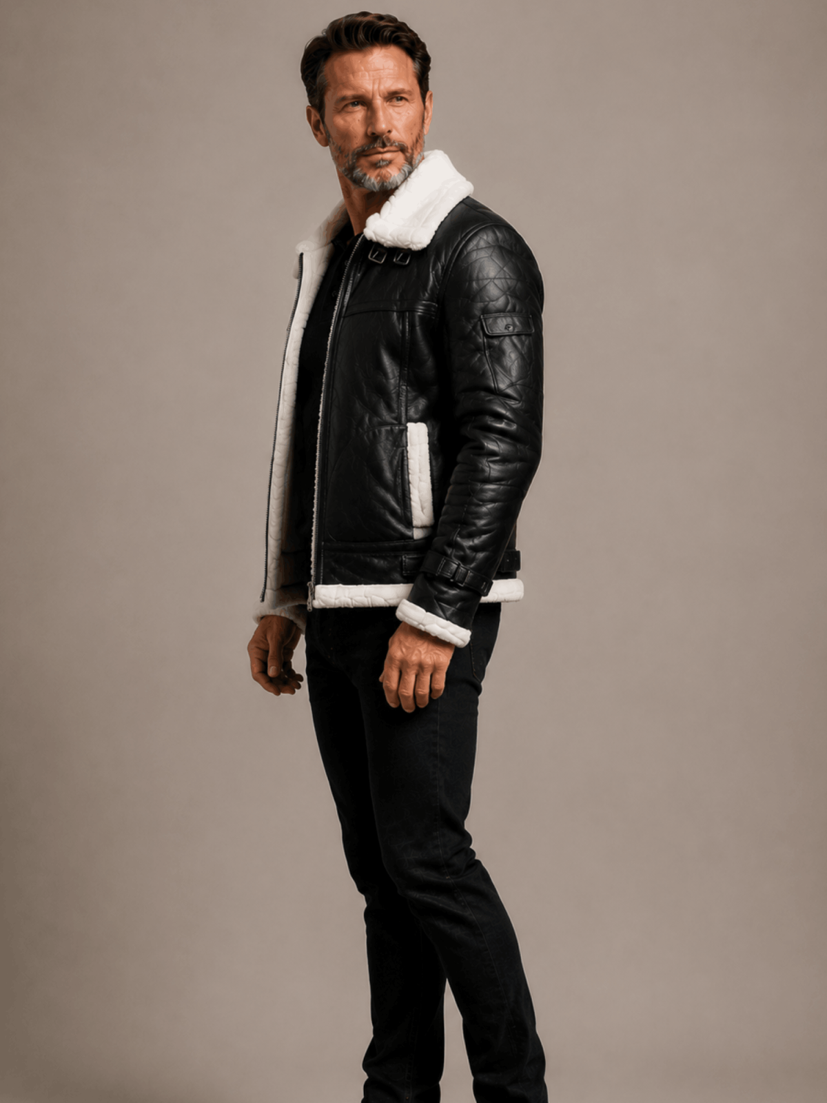 Men's RAF B3 Aviator Shearling Bomber Black Jacket