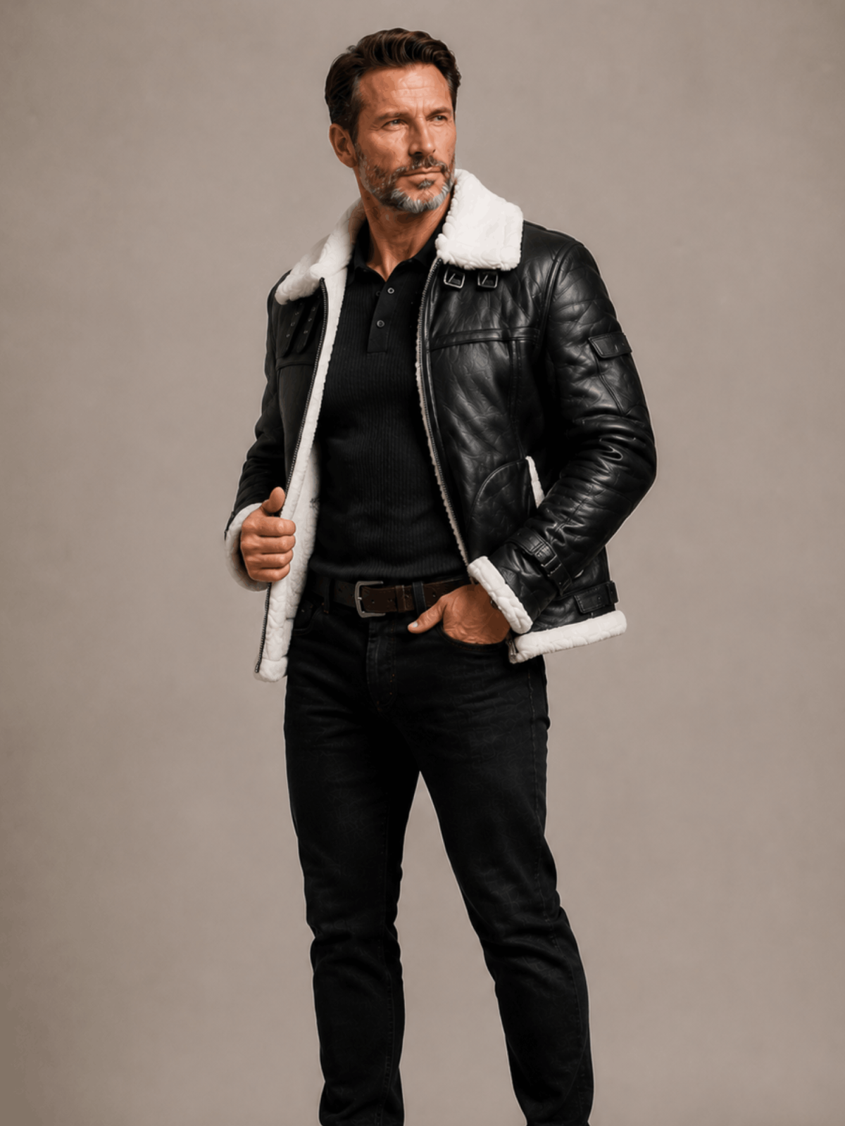 Men's RAF B3 Aviator Shearling Bomber Black Jacket