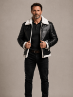 Men's RAF B3 Aviator Shearling Bomber Black Jacket