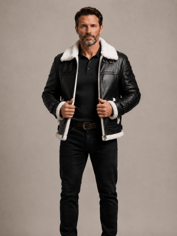 Men's RAF B3 Aviator Shearling Bomber Black Jacket