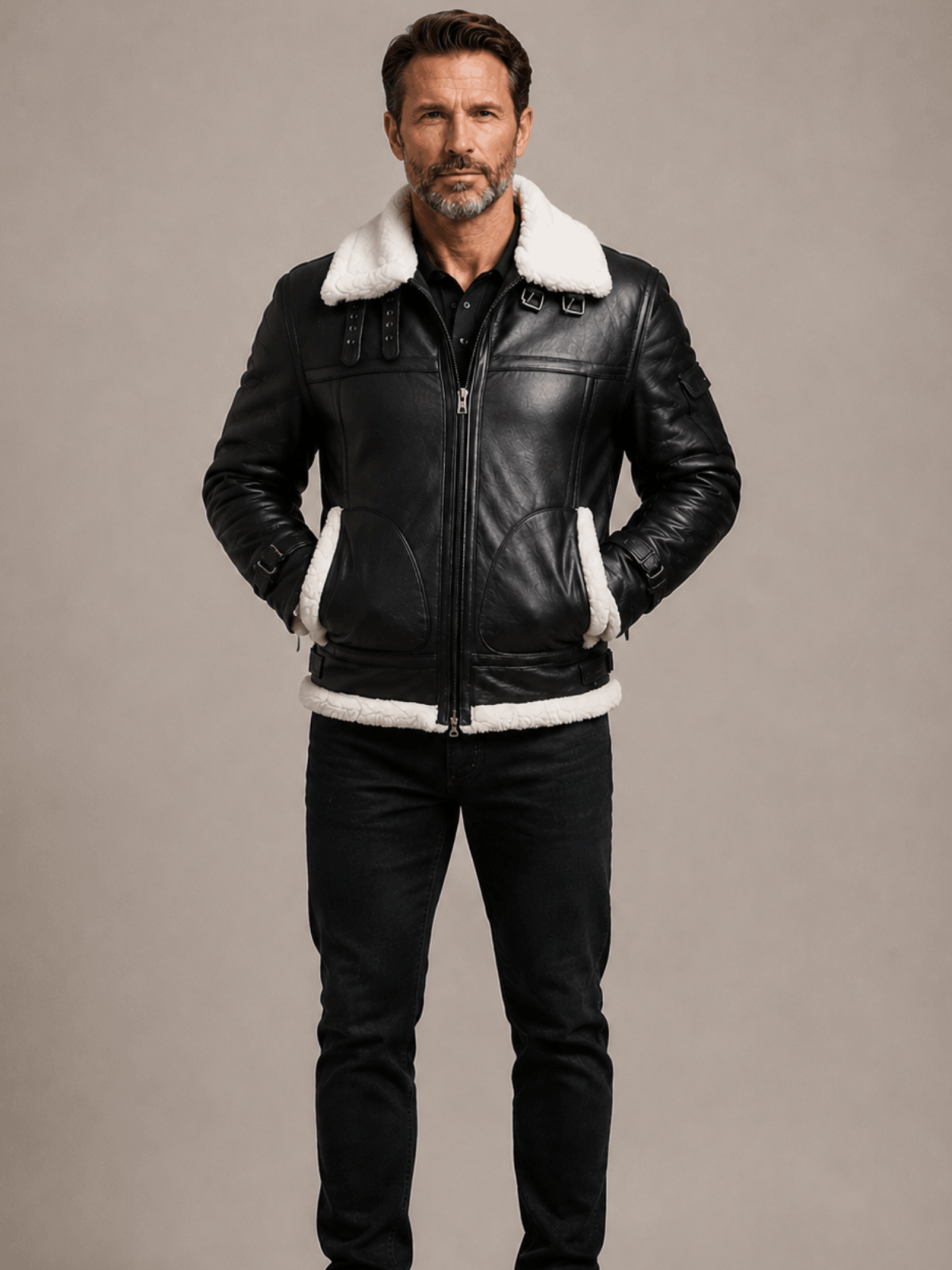 Men's RAF B3 Aviator Shearling Bomber Black Jacket