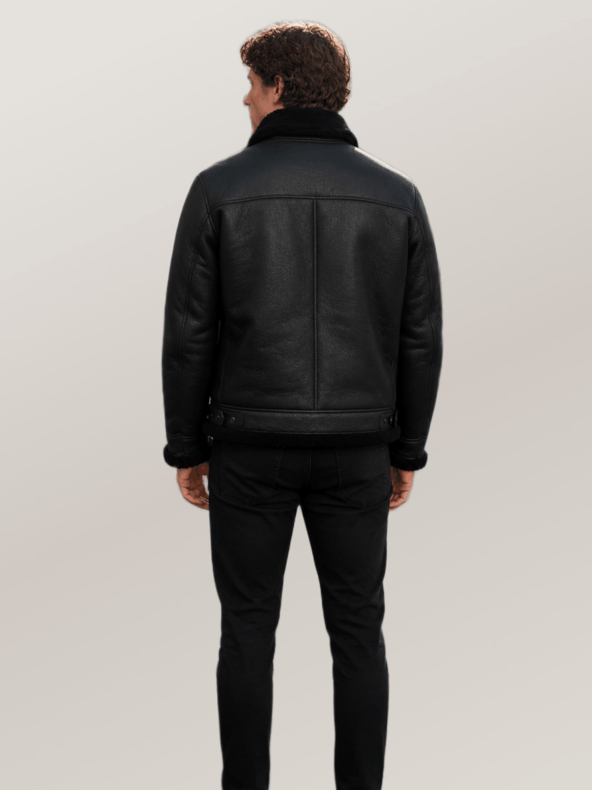 Men's Black Shearling Leather Bomber Jacket