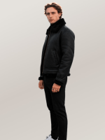Men's Black Shearling Leather Bomber Jacket