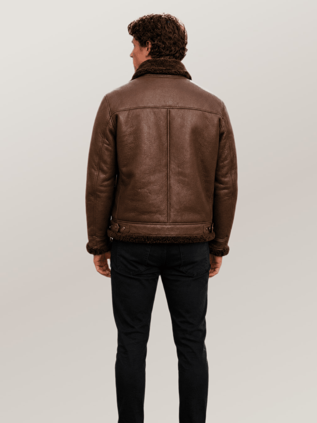 Men's Espresso Brown Shearling Leather Bomber Jacket