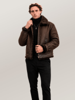 Men's Espresso Brown Shearling Leather Bomber Jacket