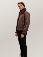 Men's Espresso Brown Shearling Leather Bomber Jacket