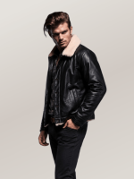Men's Black Shearling Deck Leather Jacket