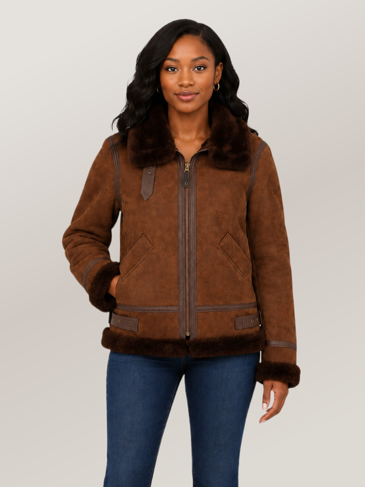 Women's Brown B-3 Suede Bomber Leather Jacket