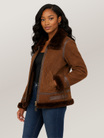 Women's Brown B-3 Suede Bomber Leather Jacket
