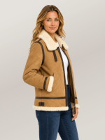 Women's Tan B-3 Suede Bomber Leather Jacket