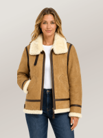 Women's Tan B-3 Suede Bomber Leather Jacket