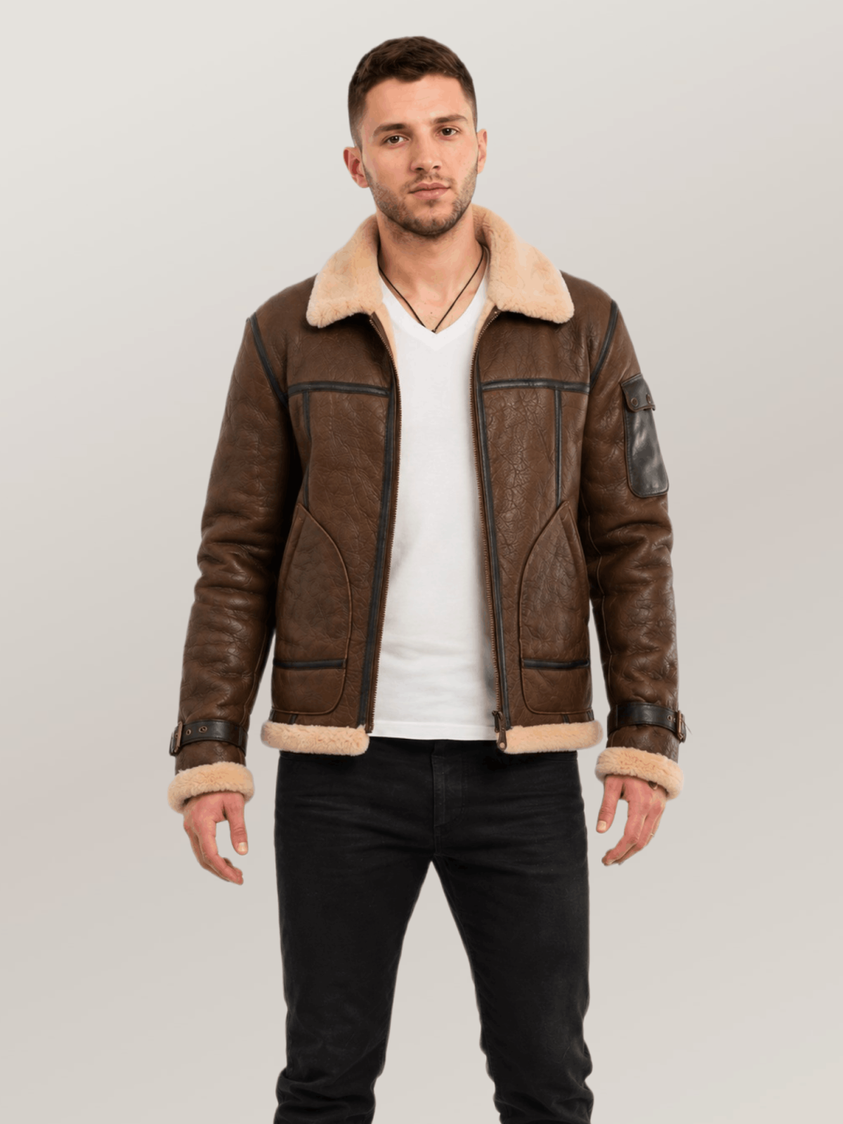 Men's Brown Super Fortress Sheepskin Leather Jacket