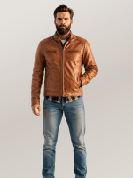 Men's Whiskey Brown Thompson Leather Moto Jacket