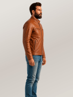 Men's Whiskey Brown Thompson Leather Moto Jacket